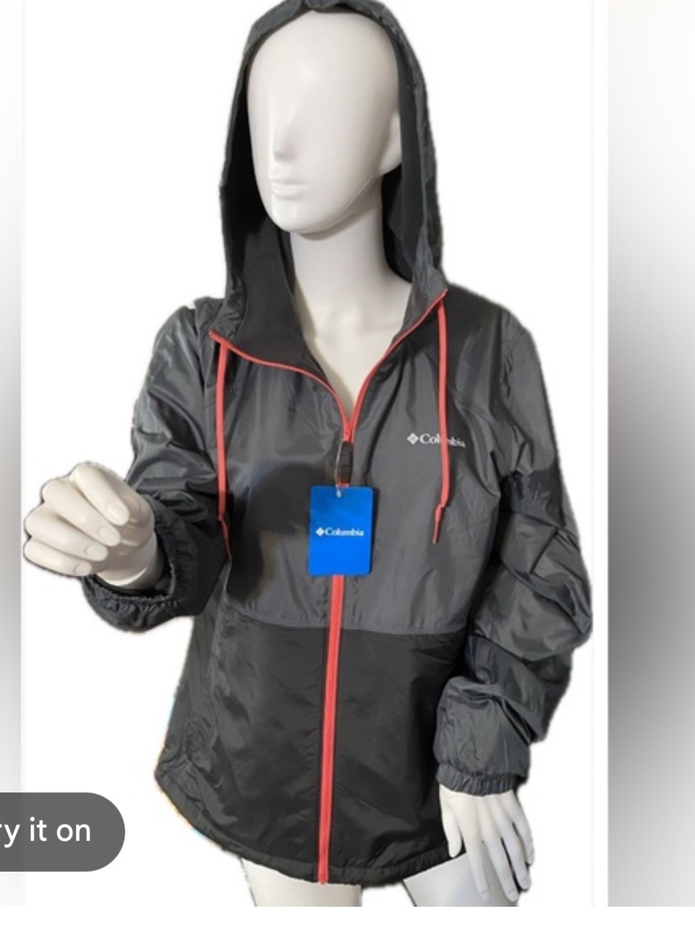 Columbia Womens Gray Hooded Windbreaker Jacket, Fleece Lined